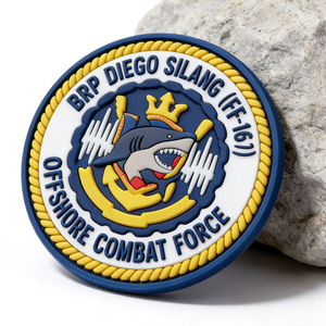Custom Wholesale Philippines Maritime Service Unit Style Round PVC Tactical Patch Factory Manufacturer with Crown Shark Wave and Vessel Emblem Design