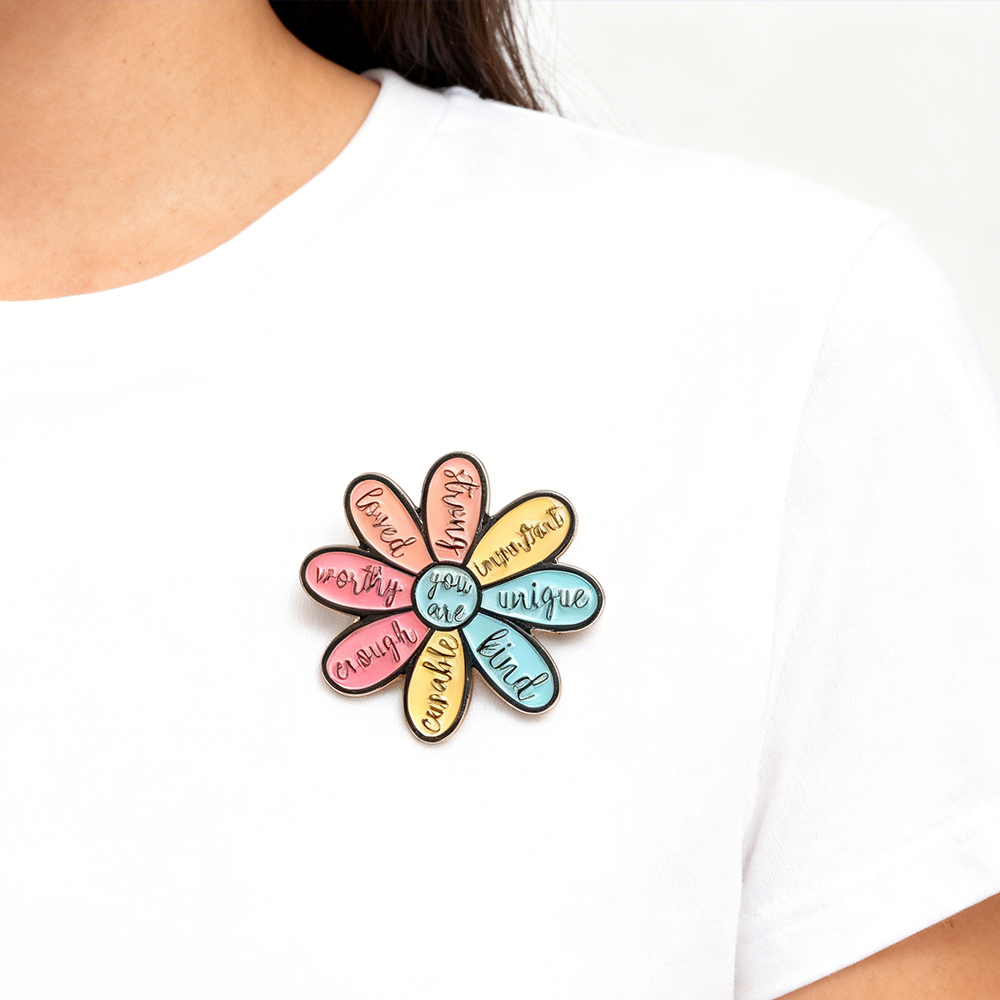 Creative Motivational Quotes Flower Enamel Pins You Are Loved Enough Worthy Strong Brooch Clothes Lapel Badge Gift for Friends