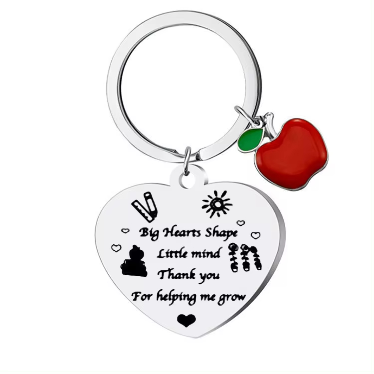 Teachers' Day Gift Apple Heart Engraved Pendant Gratefully Gift Stainless Steel Keychain for Women