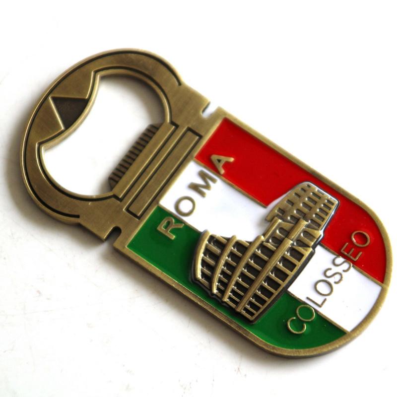 Wholesale Custom Roma tourist souvenir zinc alloy metal enamel fridge magnet bottle opener