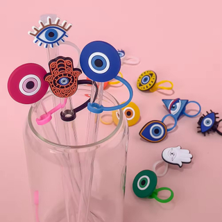 2024 eyes monster new silicone custom straw topper charm cover for tumbers new wholesale cute pvc set attachment straw cover