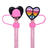 Custom Rainbow Flag Reusable Straws Tips Dust Toppers Covers 10MM Silicone Drinking Rainbow Heart Straw Cover Custom Wholesale