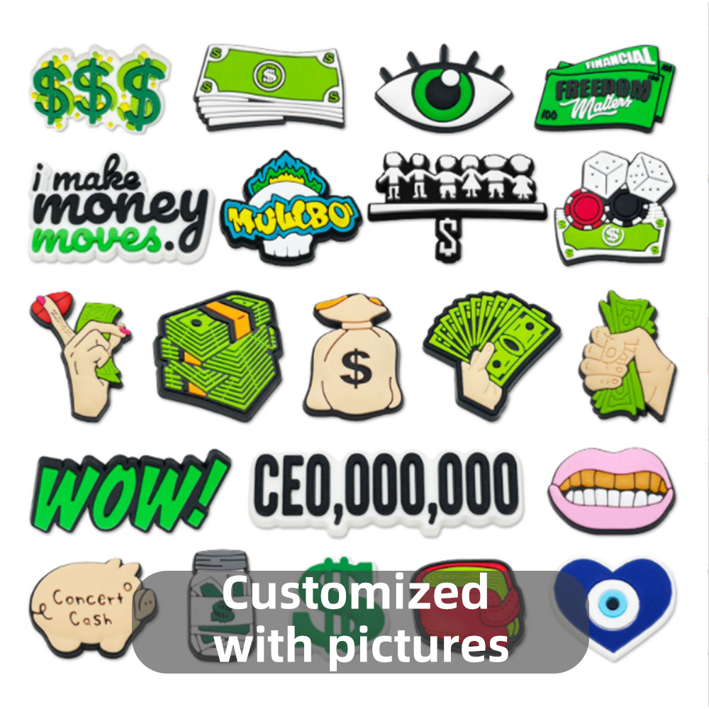 Fashion Super Cartoon Charm Shoes Accessories PVC Shoes Decoration Custom Wholesale Cute 3D Money Dollar Shoes Charm