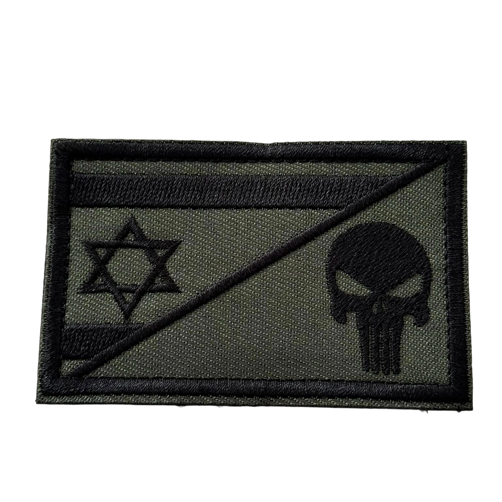 Factory Price Custom Design Embroidery Israel Double Sword Square Letter Label Patch for Outdoor Coats Uniform Sports Applique Stickers Badge