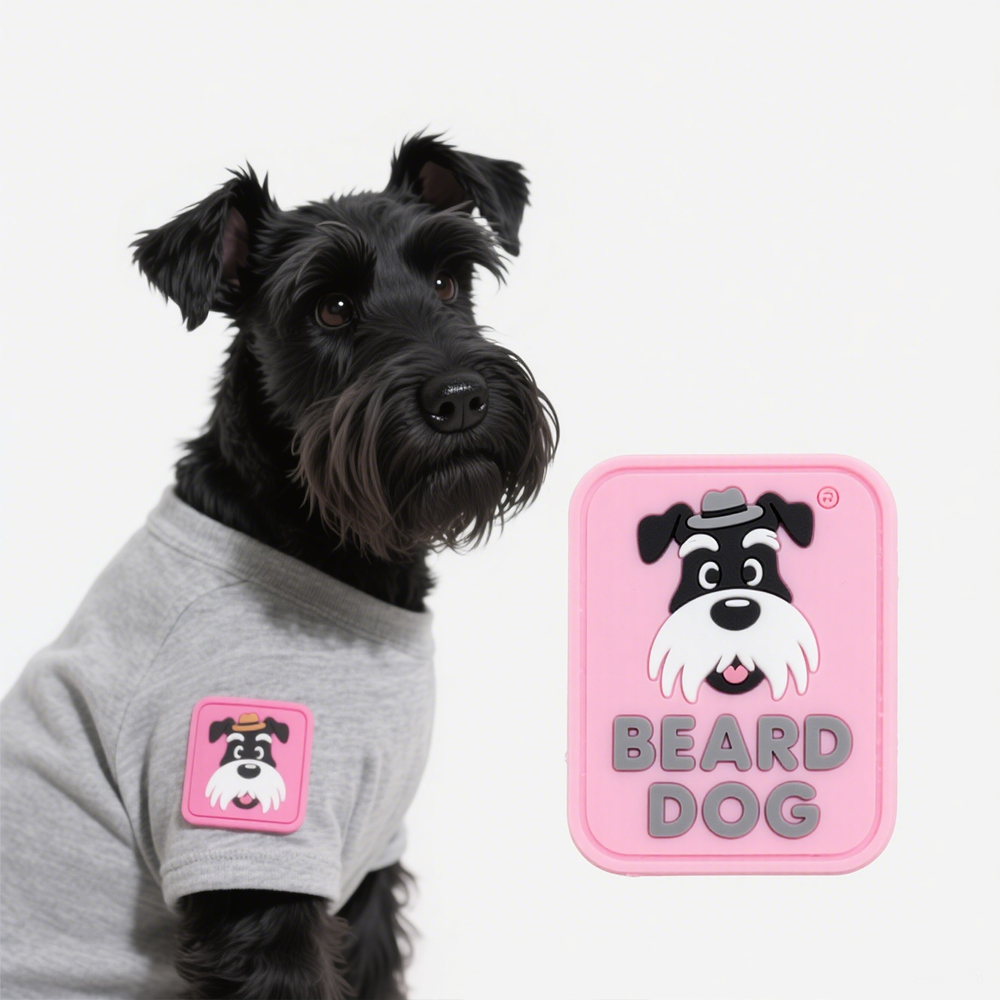 Custom 3D Embossed Soft PVC Label Rubber Patch for Dog Shirt Adhesive Waterproof Logo Custom Stick Dog Glass Pet Heart