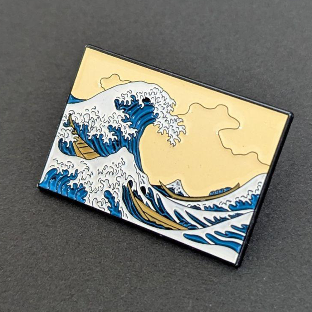 Custom Japanese Style the Great Wave off Kanagawa Enamel Lapel Pin God Hands Lapel Pin Badge Artist Gifts