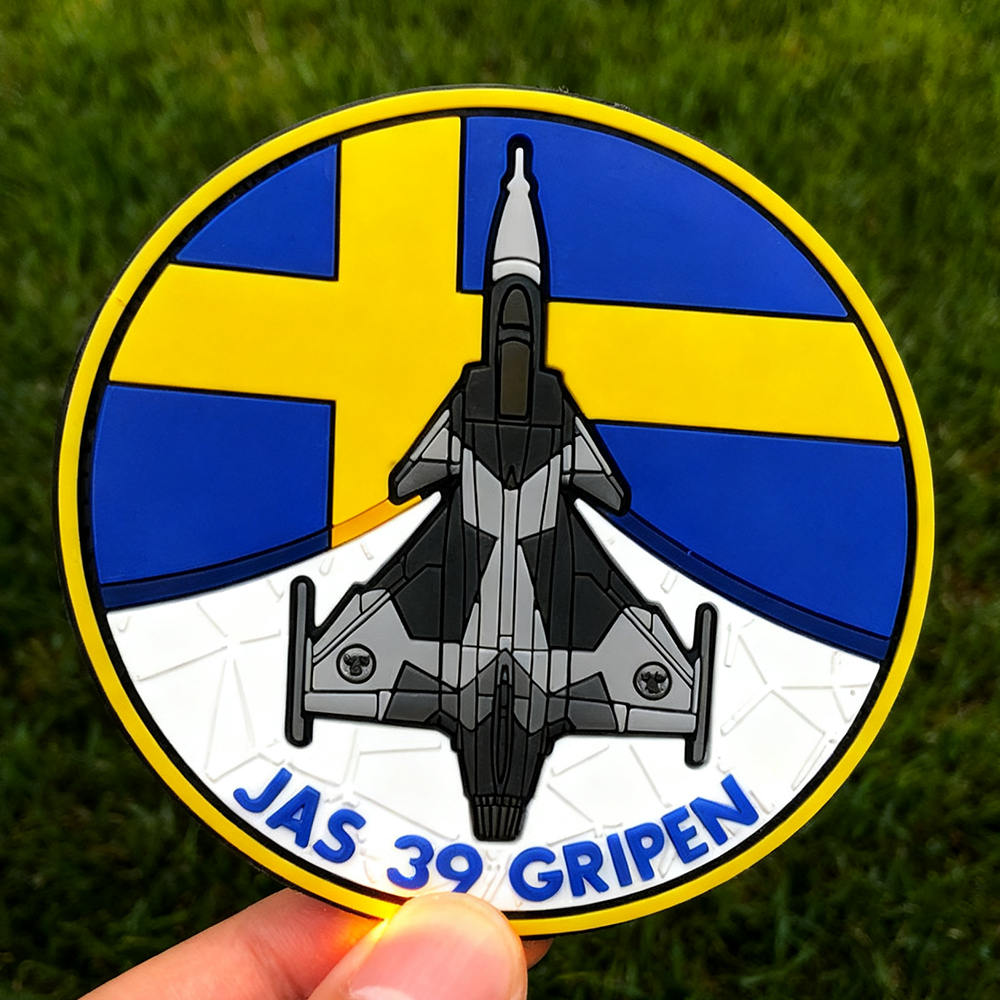 Custom Swedish Aviation Unit PVC Patch 3D Rubber Label with Hook Fastener