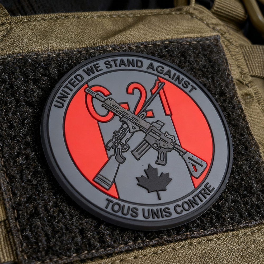 Canada Unity Morale PVC Patch – Red & Grey 3D Rubber Emblem with Maple Leaf Design