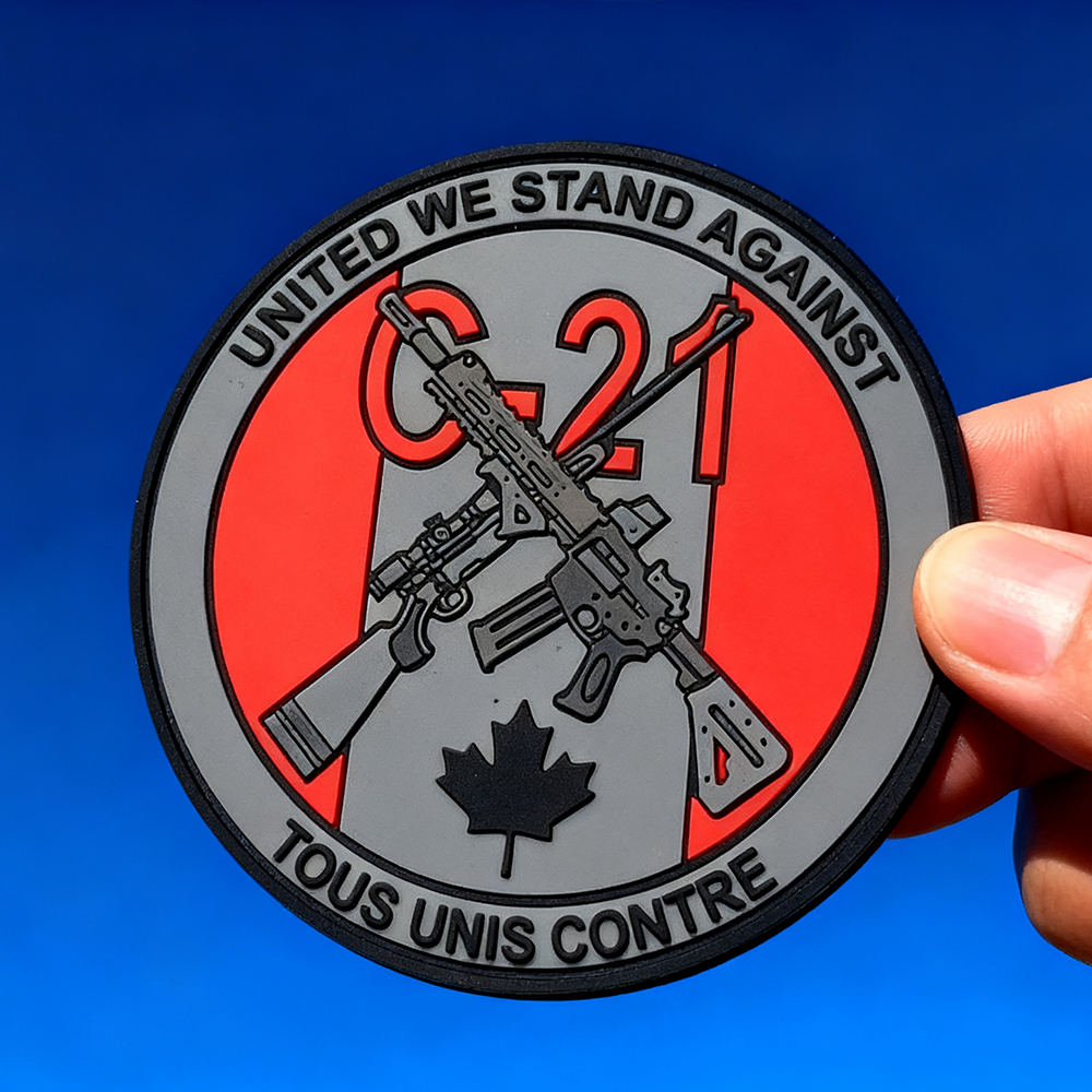 Canada Unity Morale PVC Patch – Red & Grey 3D Rubber Emblem with Maple Leaf Design