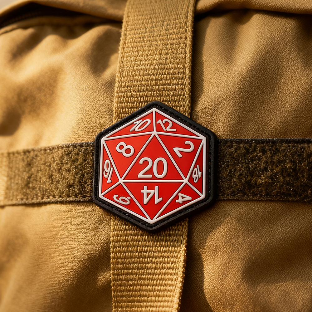 Custom RPG D20 Dice PVC Patch – Soft Rubber 3D Gaming Emblem for Tabletop & Cosplay Accessories