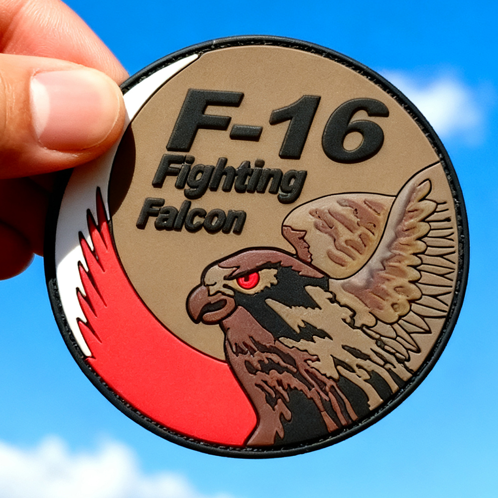 Custom Bahrain F-16 Falcon 3D PVC Patch | Soft Rubber Flight Squadron Emblem for Jackets & Bags