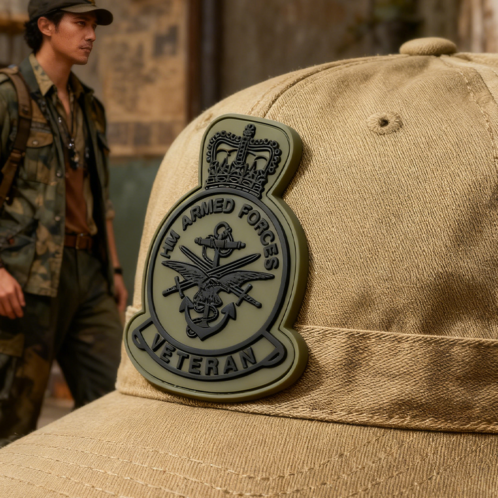 British Veterans PVC Emblem – Weatherproof Rubber Patch with Hook & Loop for Outdoor Packs and Apparel