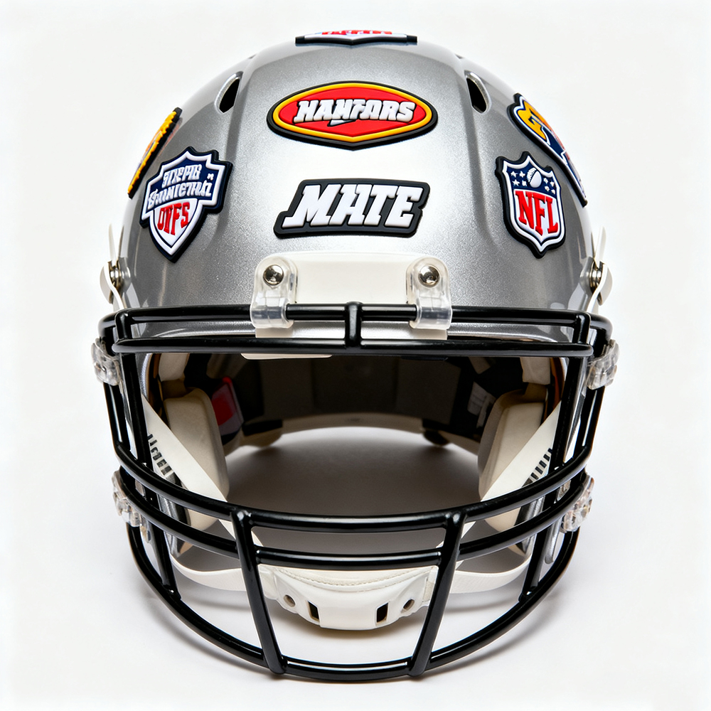 3D Soft PVC Bumper Factory Baseball Football Softball 3D Front Back Bumper PVC Decals Sticker PVC Logo Helmet