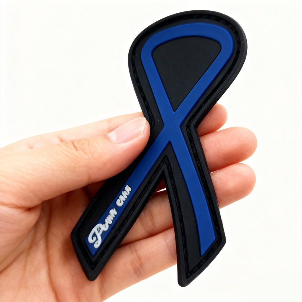 Blue Ribbon Shape PVC Patch Custom Soft Rubber Patch Durable PVC Emblem Unique Blue Ribbon Badge for Clothing Bags Accessories