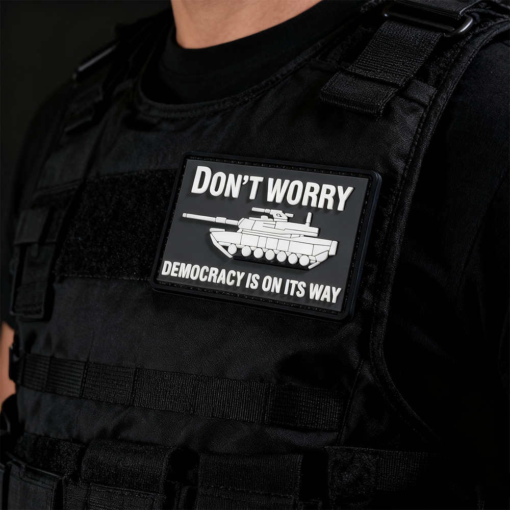 Custom Democracy 3D PVC Patch Soft Rubber Embossed Logo Badge with Hook Backing for Jackets Bags Caps Accessories