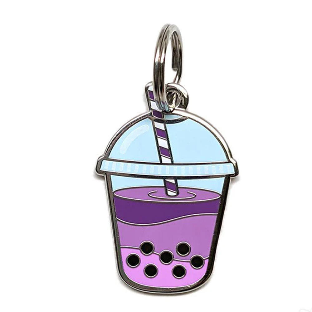 Wholesale Custom Enamel Boba Keychains Unique Bubble Tea Metal Key Rings Personalized Souvenir Accessories