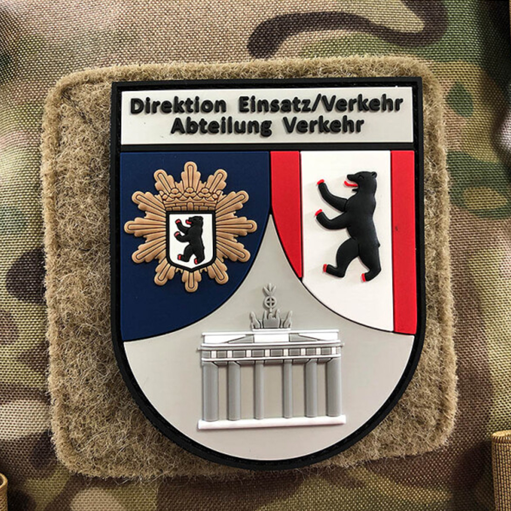 Custom German Federal Directorate Berlin Style 3D PVC Rubber Patch Soft Embossed Badge with Hook and Loop Backing