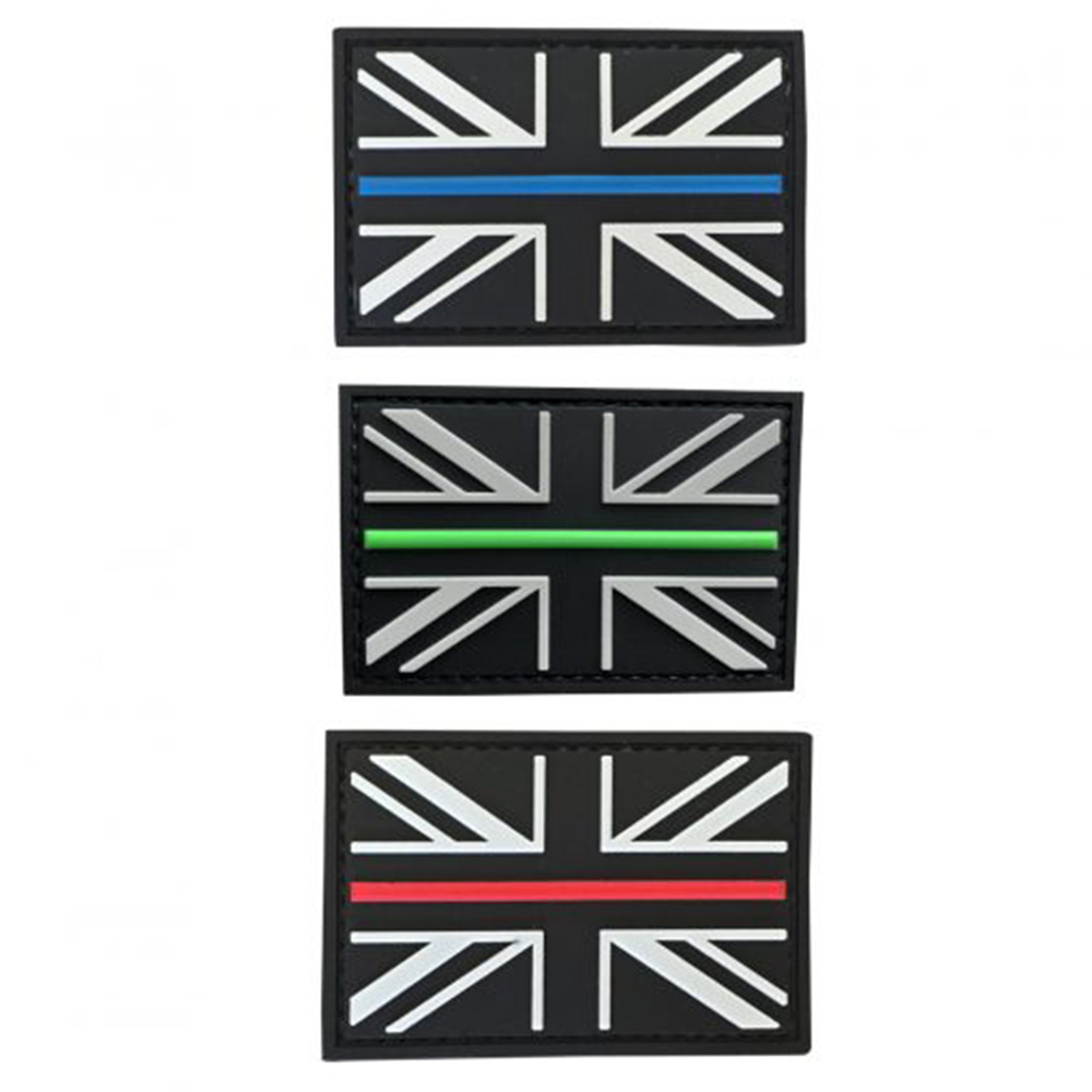 Custom UK Flag Thin Line PVC Patch Soft Rubber 3D Embossed Label Hook and Loop Backing for Outdoor Gear Backpacks and Jackets