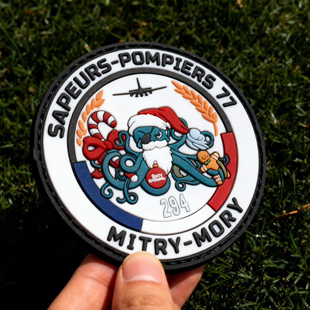 Custom French Firefighters PVC Patch Durable Rubber Emblem with Hook Loop for Outdoor Gear