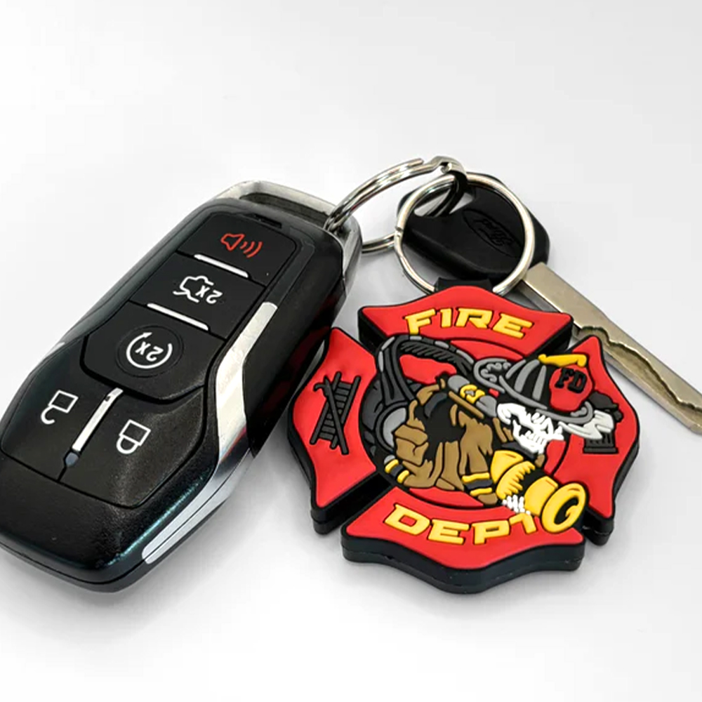 Custom Firefighter Double Sided Soft PVC Rubber Keychain Personalized Logo Key Ring Promotional Souvenir Gift Key Holder