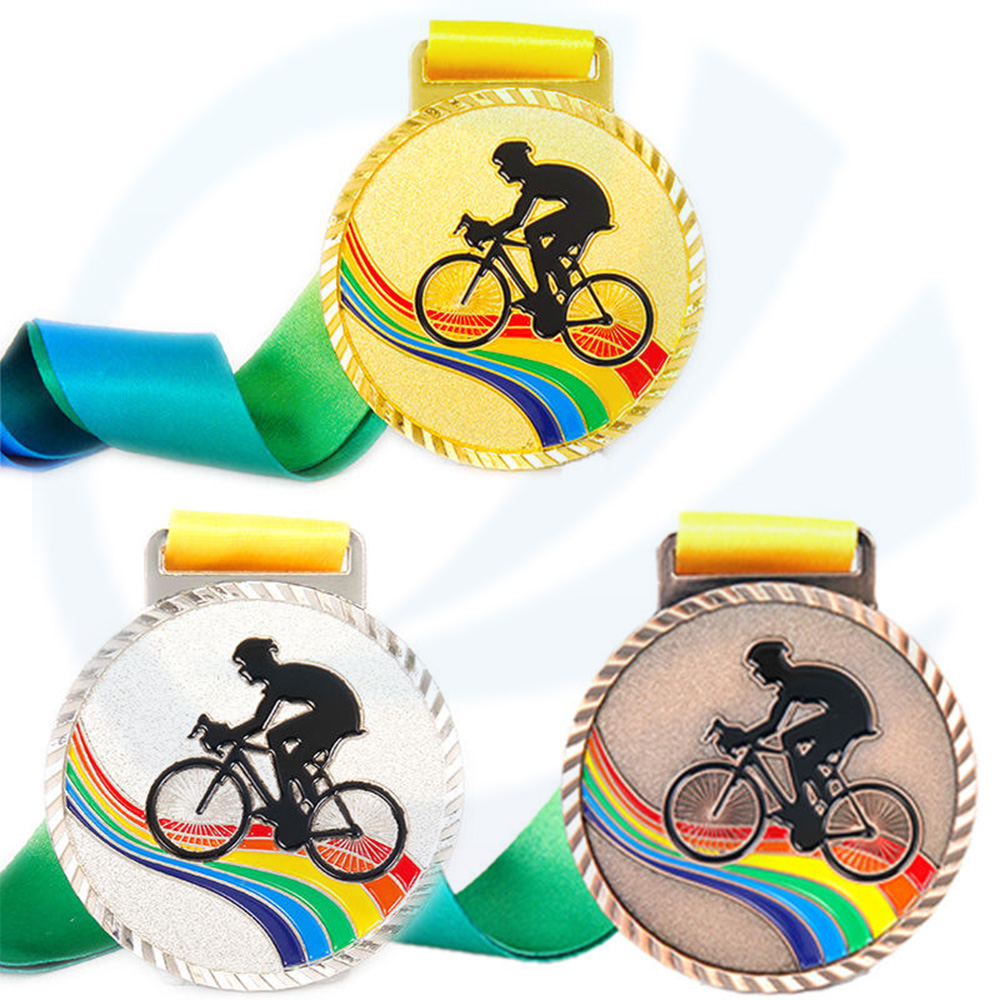 Blank metal 3d sport race riding Bike Ride bicycle cheap custom award cycling medal with ribbon
