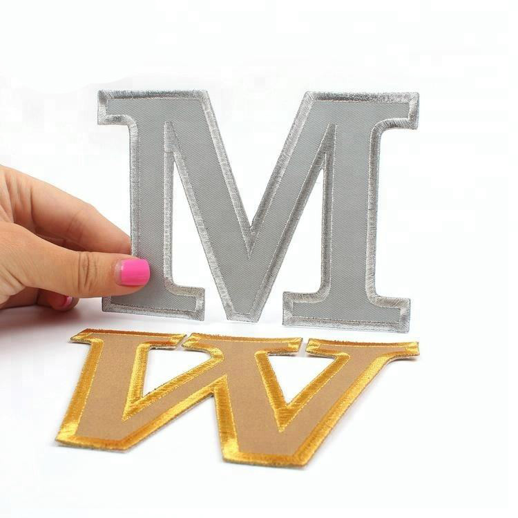 Wholesale Iron On Custom Metallic Thread Embroidered Border Embroidery Letters Patches for T-Shirt