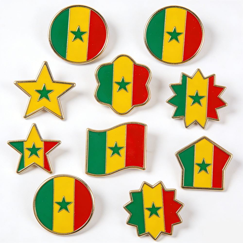 Custom High Quality Metal Enamel Senegal Pin Badge Magnet Souvenir Senegal Senegalese Map Flag National Emblem Brooches Badges Lapel Pins