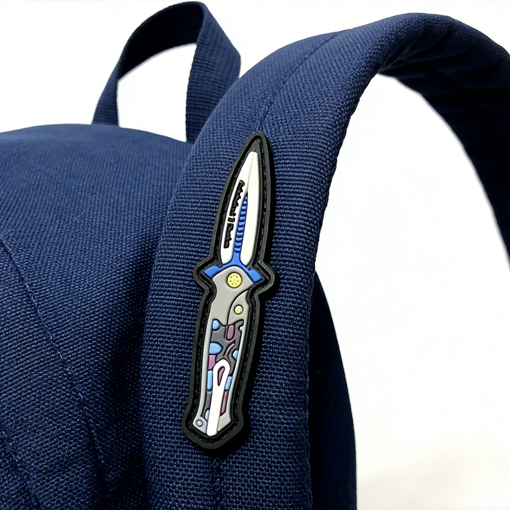 European Folding Knife Shape PVC Patch High Quality Soft Rubber Knife Emblem Creative Knife Design Patch for Apparel Backpacks Decoration