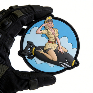 Retro Pin Up Girl PVC Patch Classic Nose Art Style Soft Rubber Patch Vintage Aviation Art Design
