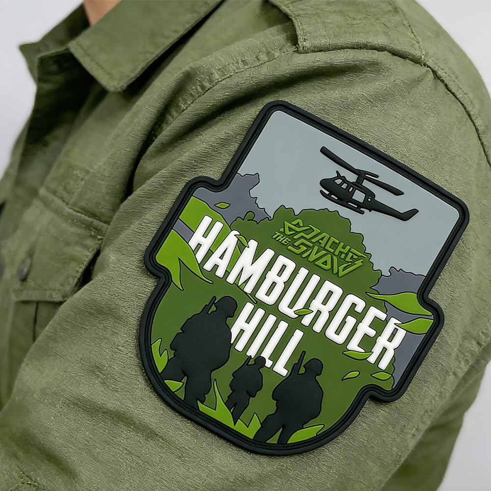 United States Hamburger Hill PVC Patch Custom Soft Rubber Scenic Mountain Helicopter Theme Patch for Apparel Bags Gear