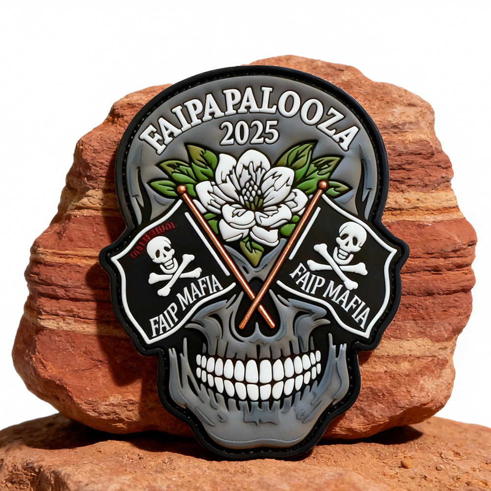 North America FAIPAPALOOZA 2025 Soft PVC Patch Unique Skull Design Rubber Badge for Clothing Hats Accessories