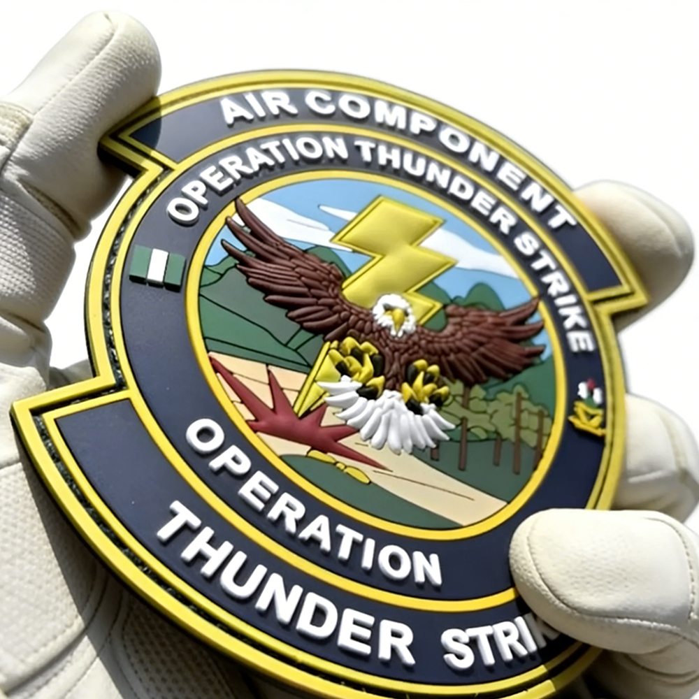 Nigeria Aviation Theme PVC Patch Thunder Strike Design 3D Soft Rubber Regional Emblem for Gear Bags and Collectors