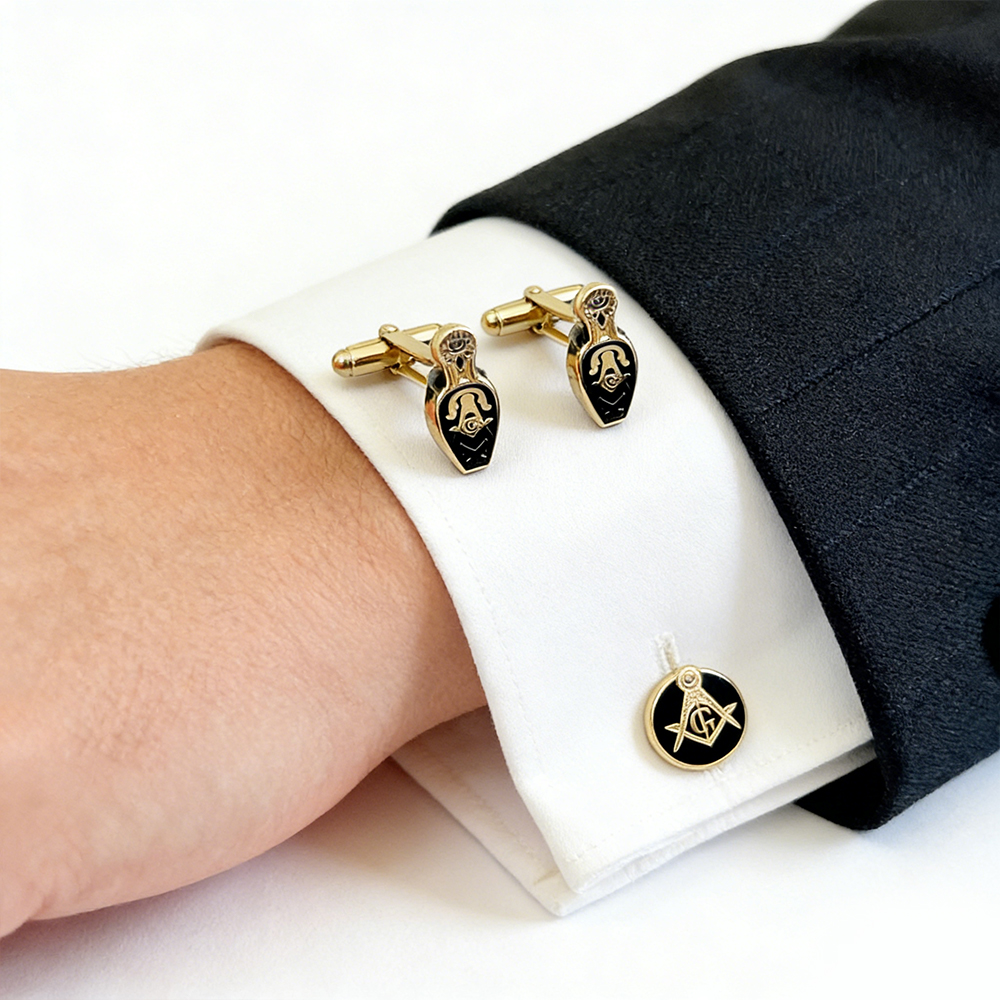 Freemason Cufflinks Metal Masonic Square and Compass Design Classic Symbolic Cuff Links for Formal Wear and Collection