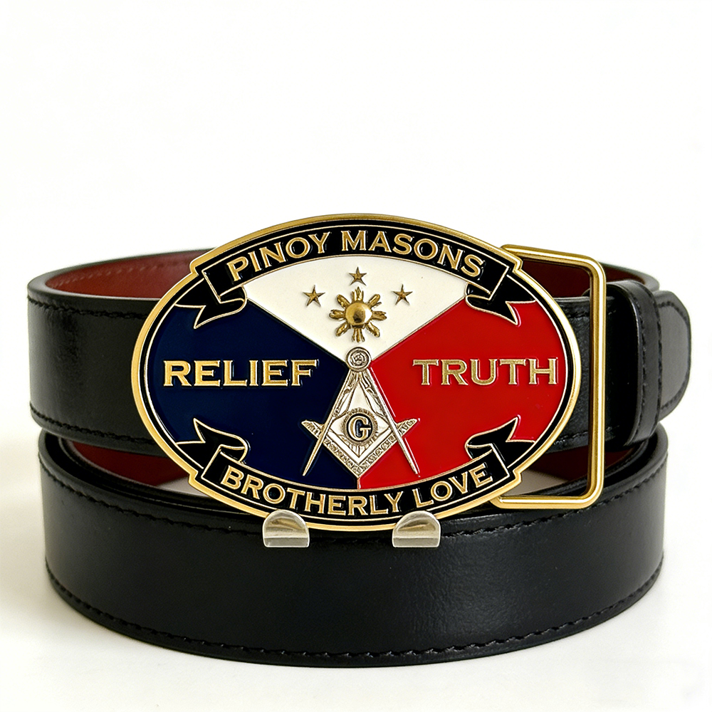 Philippines Pinoy Masons Metal Enamel Wide Belt Buckle Classic Craft Buckle for Formal Wear and Collector Display