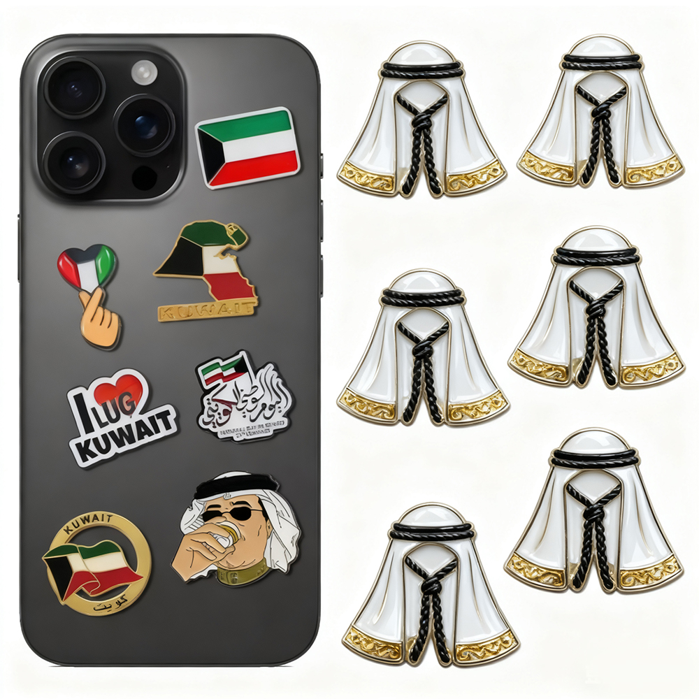 Custom Made Uae Oman Metal Crafts Mobile Phone Sticker National Emblem Flag Souvenir Pendant Badge Unique Iron Sticker for Phone
