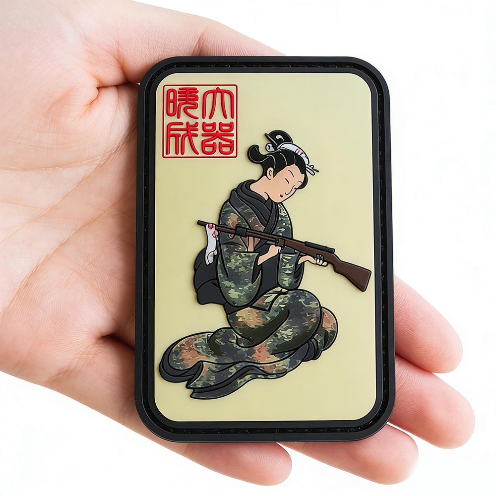 PVC Morale Patch with Camo Geishas Japanese Inspired Design Hook and Loop Backing Limited Production 3 x 2 Inch Patch