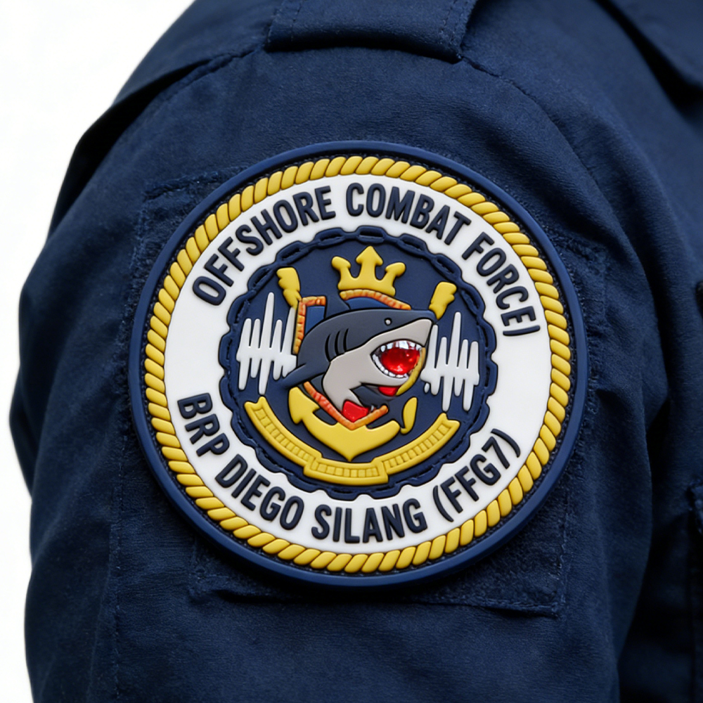 Custom Wholesale Philippines Maritime Service Unit Style Round PVC Tactical Patch Factory Manufacturer with Crown Shark Wave and Vessel Emblem Design