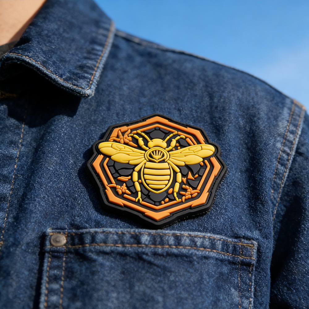 Bee-yond Hexagon 3D Rubber PVC Patch Unique Honeycomb Bee Inspired 3D Patch with Detailed Texture for Accessories and Gifts
