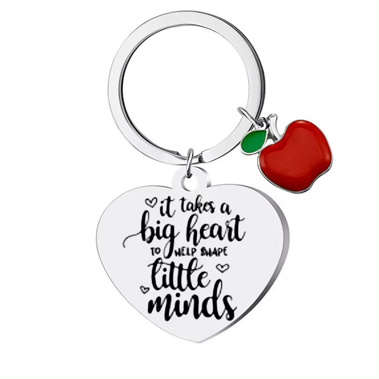 Teachers' Day Gift Apple Heart Engraved Pendant Gratefully Gift Stainless Steel Keychain for Women