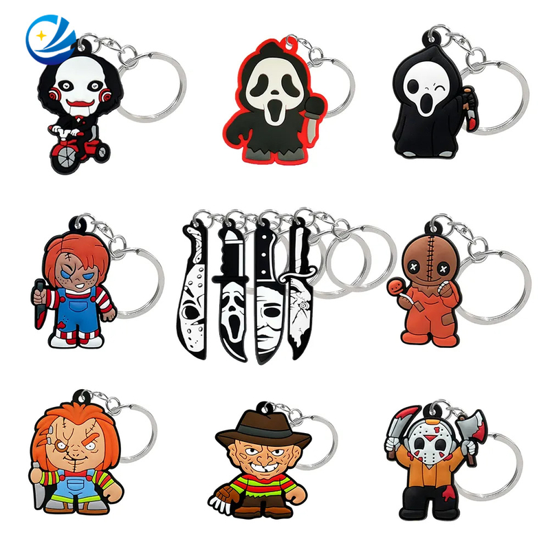 Factory Direct Customized Ready to Ship Wholesale Skeleton Key Ring 2D Rubber Key Chain Halloween Horror Movie Soft PVC Keychain