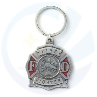 custom antique silver enamel 3D fire alarm metal keychain
