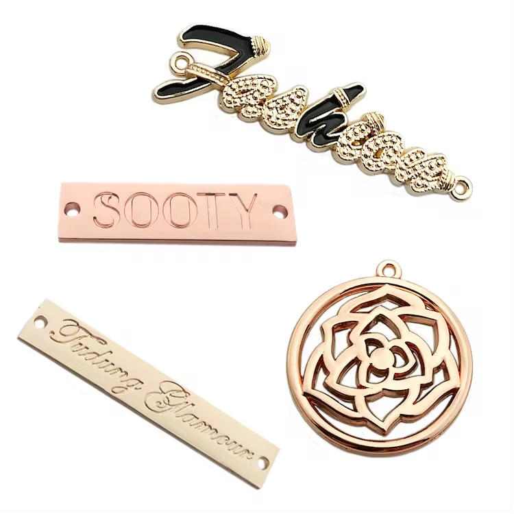 Fashion design engraved brand name custom metal logo labels tag for clothing
