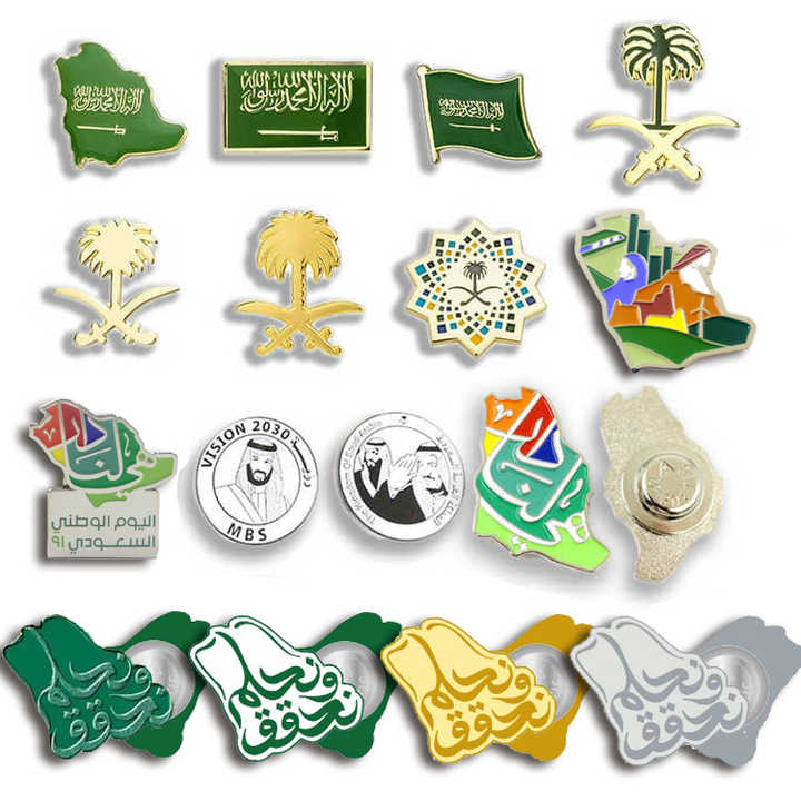 Custom Soft Enamel Ksa National Flag Brooch Badge Saudi Arabia UAE Dubai Lapel Pin For National Day Badge Cell Phone Sticker