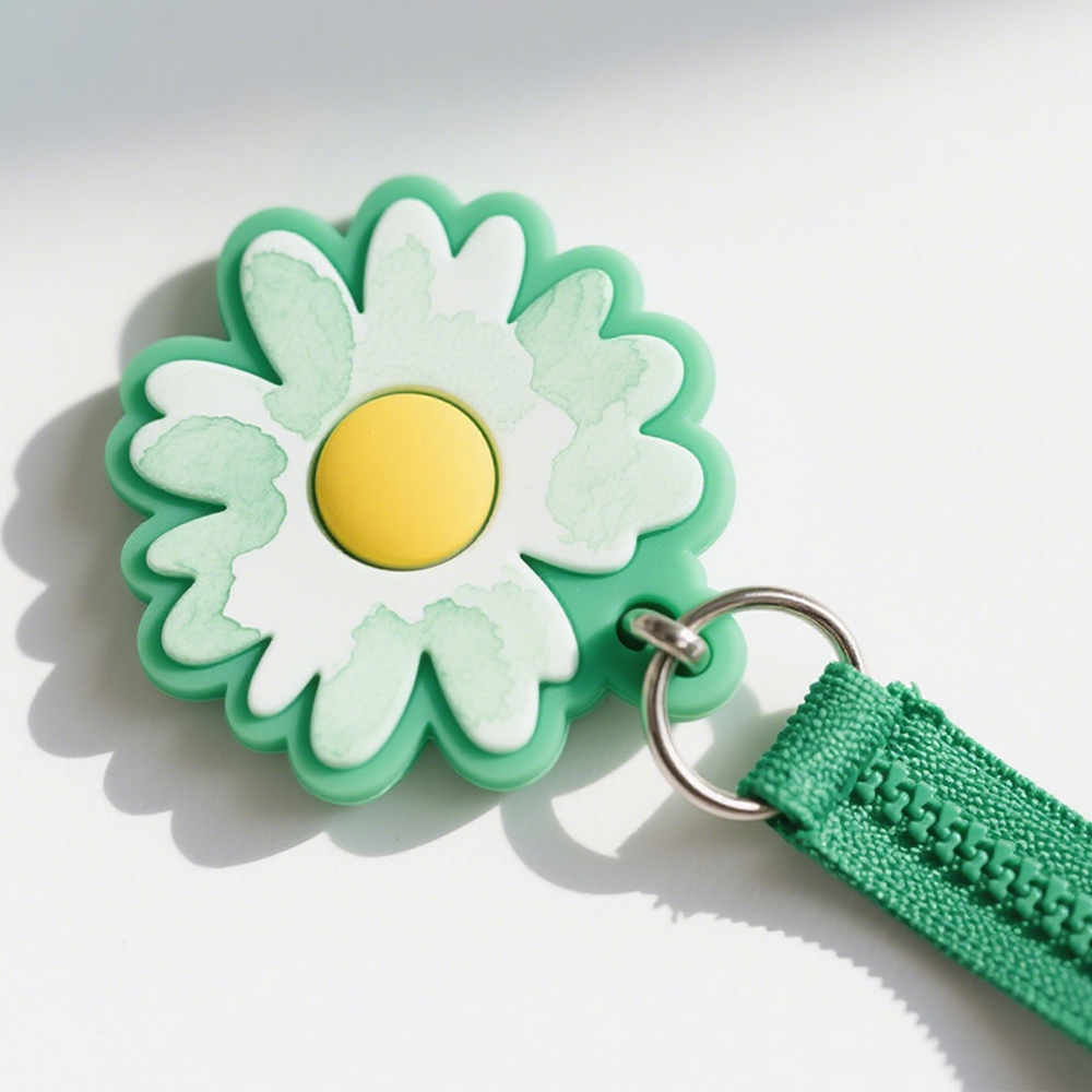 High Quality Sunflower Logo Zip Puller Pvc White Pvc Flower Badges Silicone Zipper Slider Premium Zipper Sliders