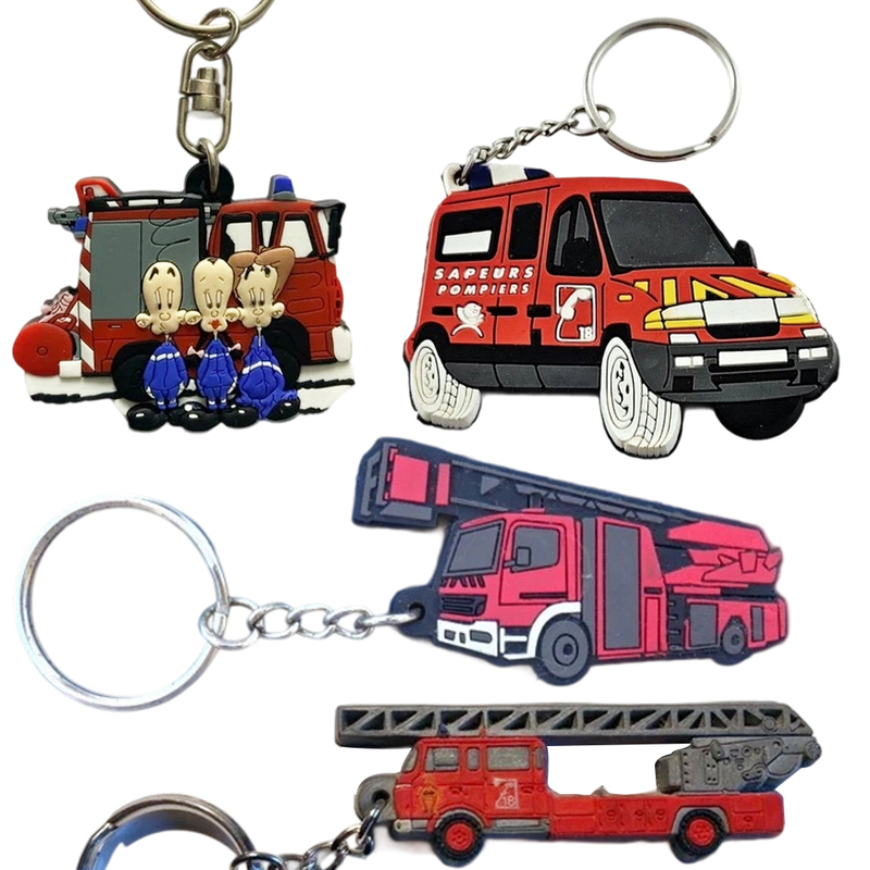 Emergency Fire Truck Keychain City Rescue Fire Fighting Concrete Truck Keychain PVC Car Emblems for Custom Promotional Souvenir