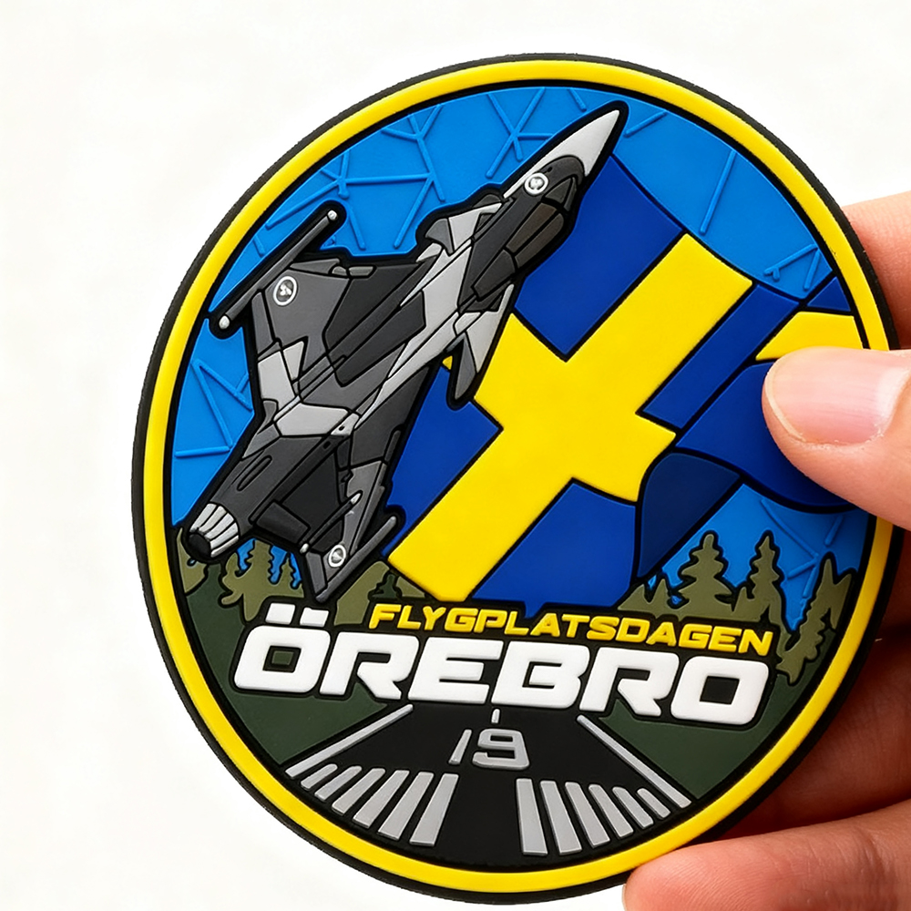 Swedish Aerial Wing PVC Patch Custom 3D Rubber Badge with Hook Loop Backing