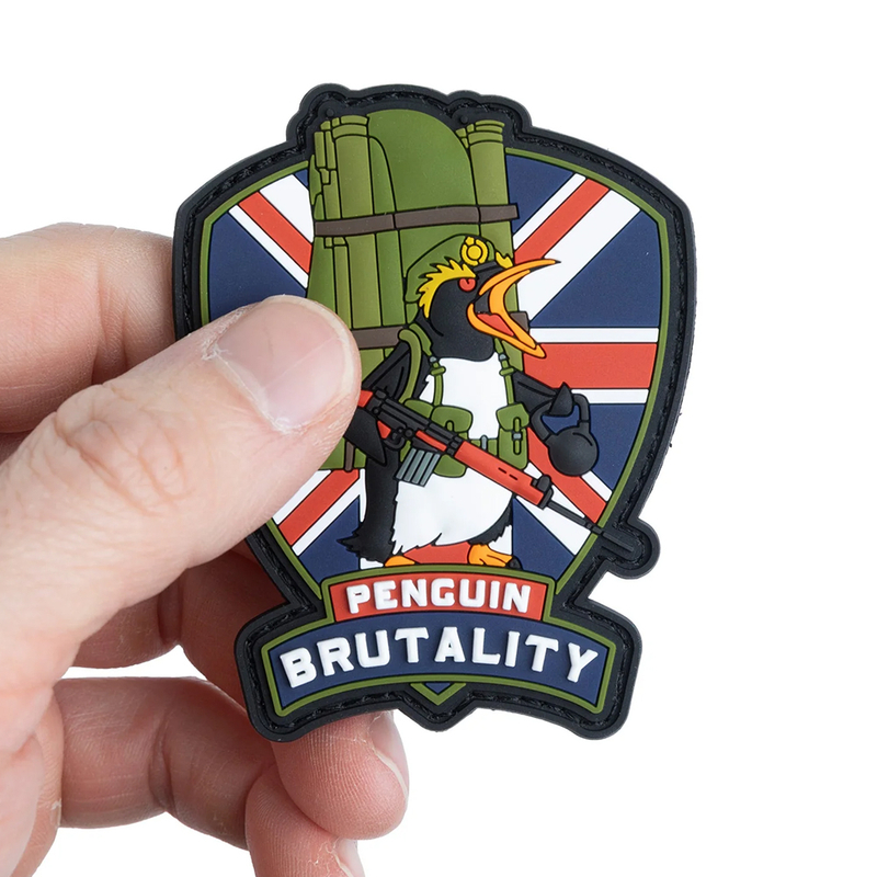 Custom UK Penguin Brutality PVC Patch 3D Soft Rubber Morale Emblem Funny Design Hook and Loop Badge for Jackets and Bags