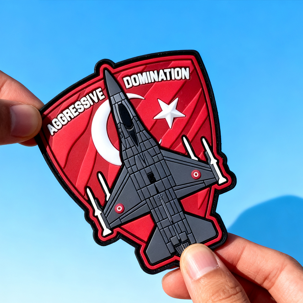 Custom Turkish Aviation Squadron PVC Patch 3D Soft Rubber Emblem with Hook Backing for Jackets Bags and Gear