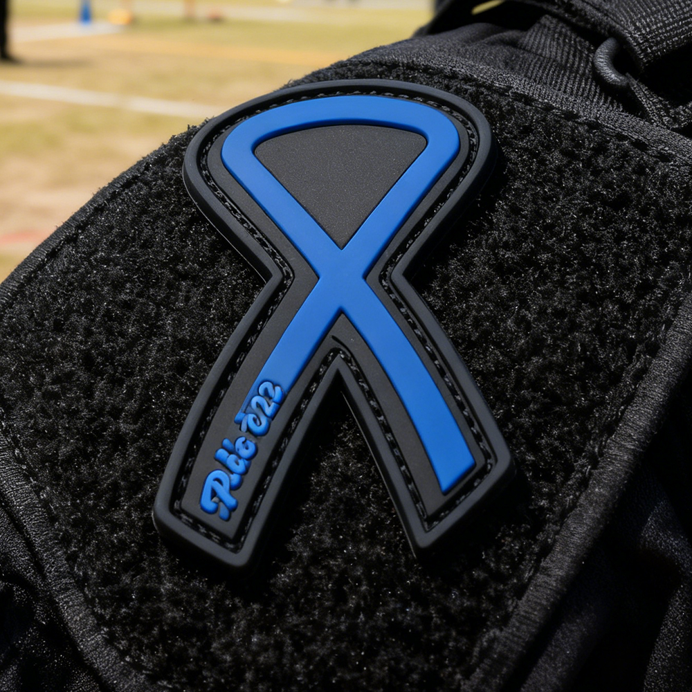 Blue Ribbon Shape PVC Patch Custom Soft Rubber Patch Durable PVC Emblem Unique Blue Ribbon Badge for Clothing Bags Accessories