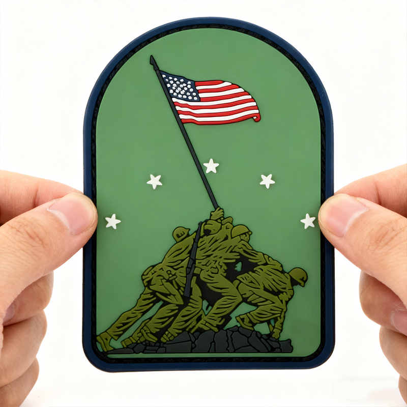 Premium 3D PVC Rubber Patch with USA Flag Icon Tribute Artwork, Durable Hook Loop Badge for Backpacks Apparel Collectible Display